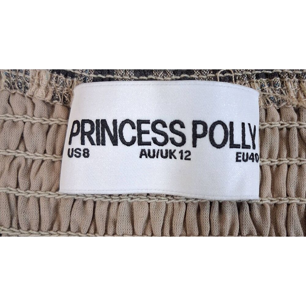 Princess polly womens size 8 long maxi dress gingham plaid brown square neck - Picture 6 of 9
